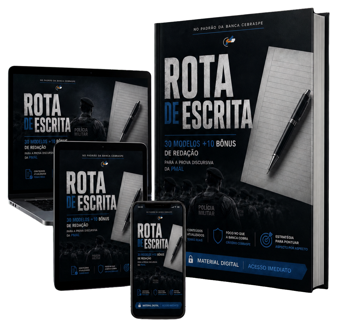 Manual Rota de Escrita apresentado em notebook, tablet, celular e livro