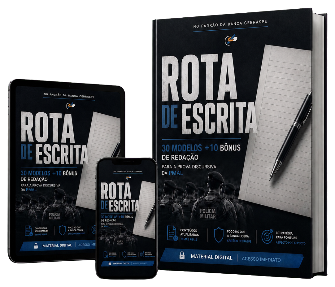 Manual Rota de Escrita apresentado em tablet, celular e livro